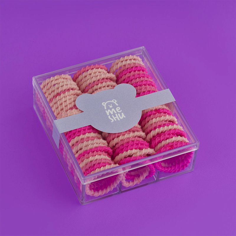 Резинки для волос MESHU, тонкие, розовые ассорти, диаметр 2см, 90шт., пластиковый бокс