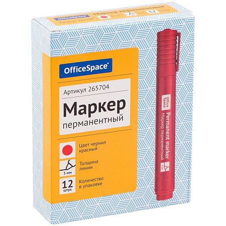 Маркер перманентный OfficeSpace "8004А" красный, пулевидный, 3мм 