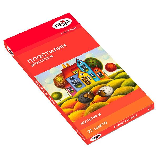 Пластилин Гамма "Мультики", 22 цвета, 440г, со стеком, картон. упаковка