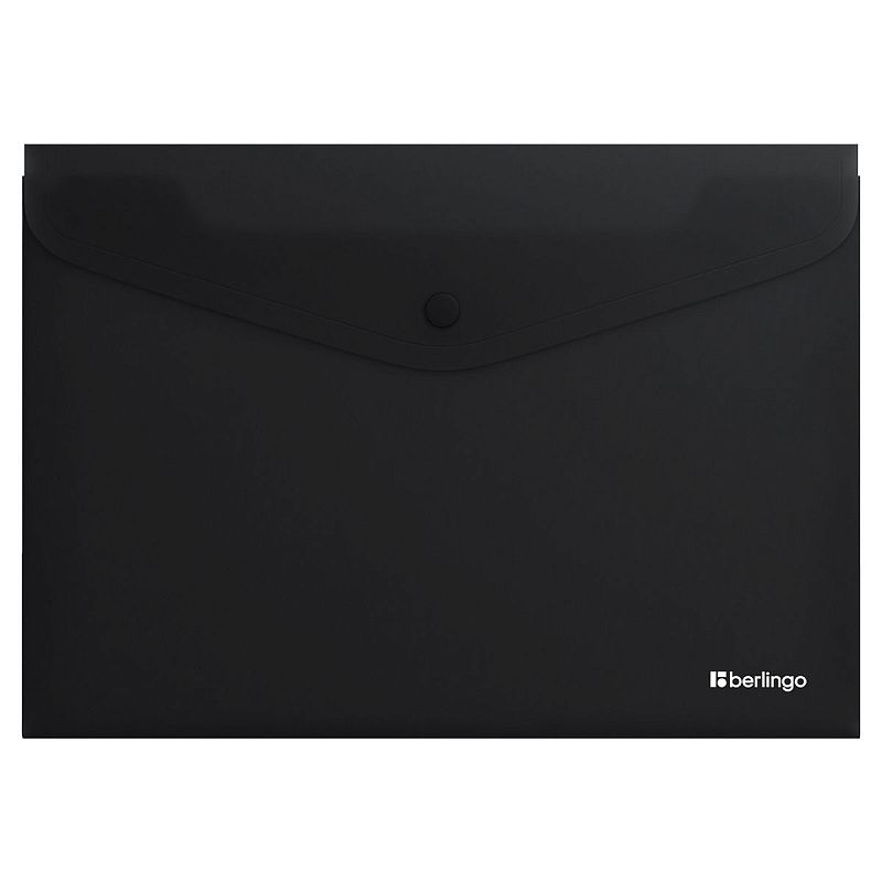 Папка-конверт на кнопке Berlingo "Soft Touch", А4, 200мкм, софт-тач, черная