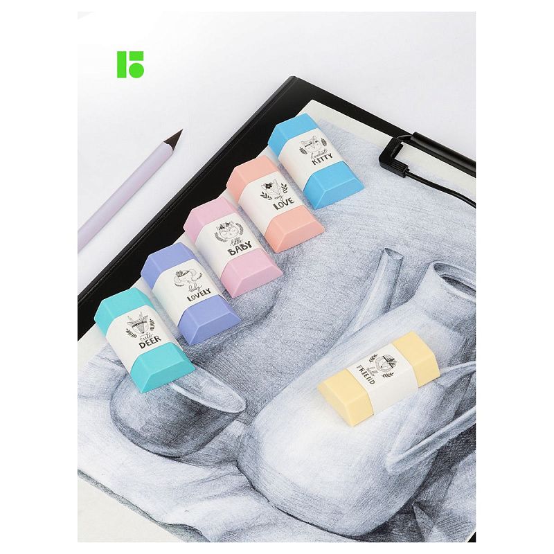 Ластик Berlingo "Pastel", 6шт., термопластичная резина, 50*28*12мм, пластиковая коробка 