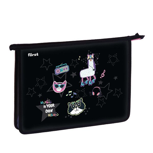 Папка для тетрадей 1 отделение, А4 Först "Disco Lama" , 340*245*40 мм, пластик, на молнии