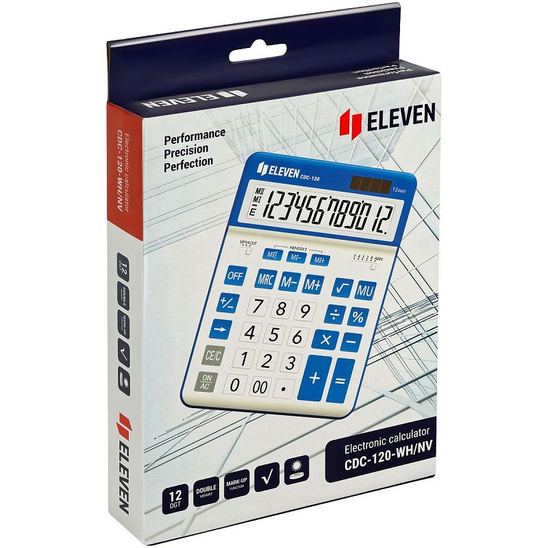 Калькулятор настольный Eleven CDC-120-WH/NV, 12 разрядов, двойное питание, 155*206*38мм, белый/темно-синий