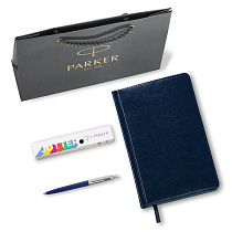 Ручка шариковая PARKER "Jotter Plastic CT", корпус синий, ежедневник А5 синий, пакет, 880896
