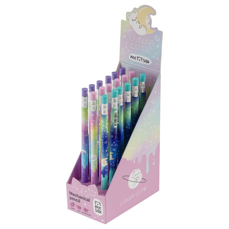 Карандаш механический MESHU "Cat Universe", печать на корпусе, с ластиком, 0,7мм, ассорти 