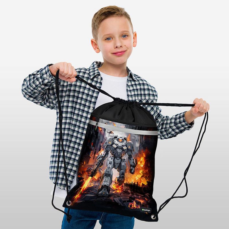 Мешок для обуви 1 отделение Berlingo "Battle For The Future", 360*460мм, вентиляционная сеточка , светоотражающая лента, карман на молнии 