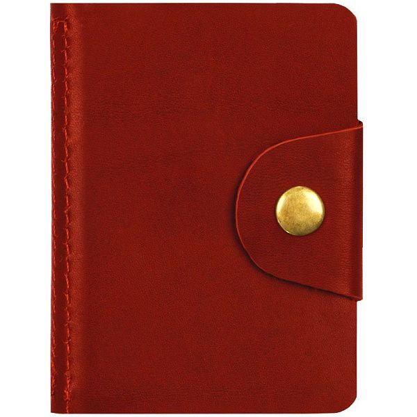 Визитница карманная OfficeSpace на кнопке, 10*7см, 18 карманов, натуральная кожа, красный