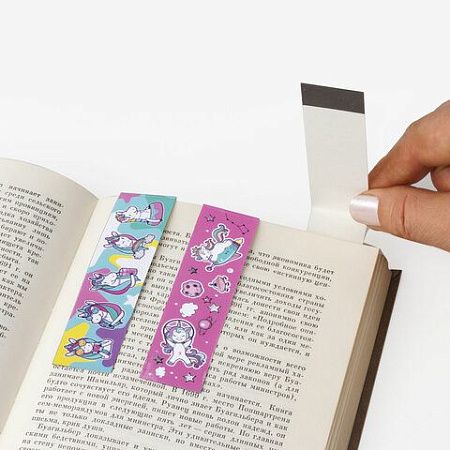 Закладки для книг с магнитом "ЕДИНОРОГИ", набор 6 шт., блестки, 25x196 мм, ЮНЛАНДИЯ, 111638 