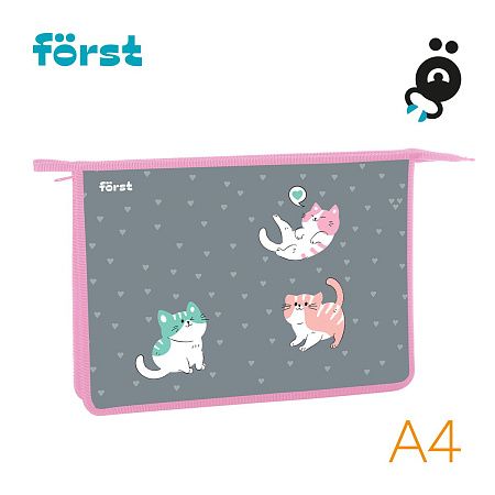Папка для тетрадей 1 отделение, А4 Först "Kittens", 340*245*40мм, пластик, на молнии 