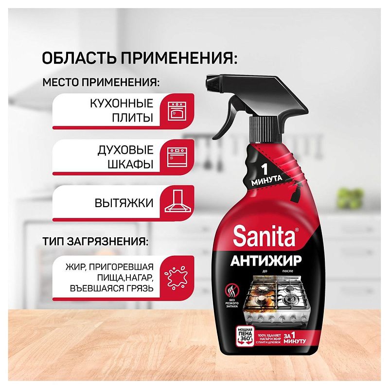 Средство чистящее Sanita 1 минута, спрей, с курком, 500мл 