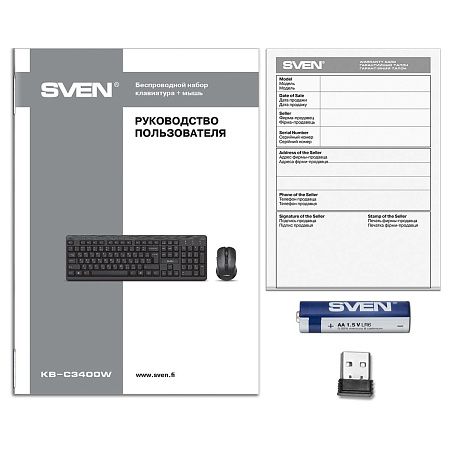 Комплект беспроводной клавиатура + мышь Sven KB-C3400W, USB, черный