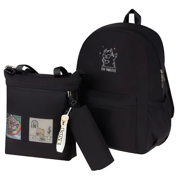 Рюкзак MESHU "Cat", 43*30*13см, 1 отделение, 3 кармана, уплотн. спинка, в комплекте сумка-шоппер 33*30см, пенал 20*5*5см