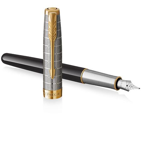 Ручка перьевая Parker "Sonnet Premium Metal&Black GT" черная, 0,8мм, подарочная упаковка 