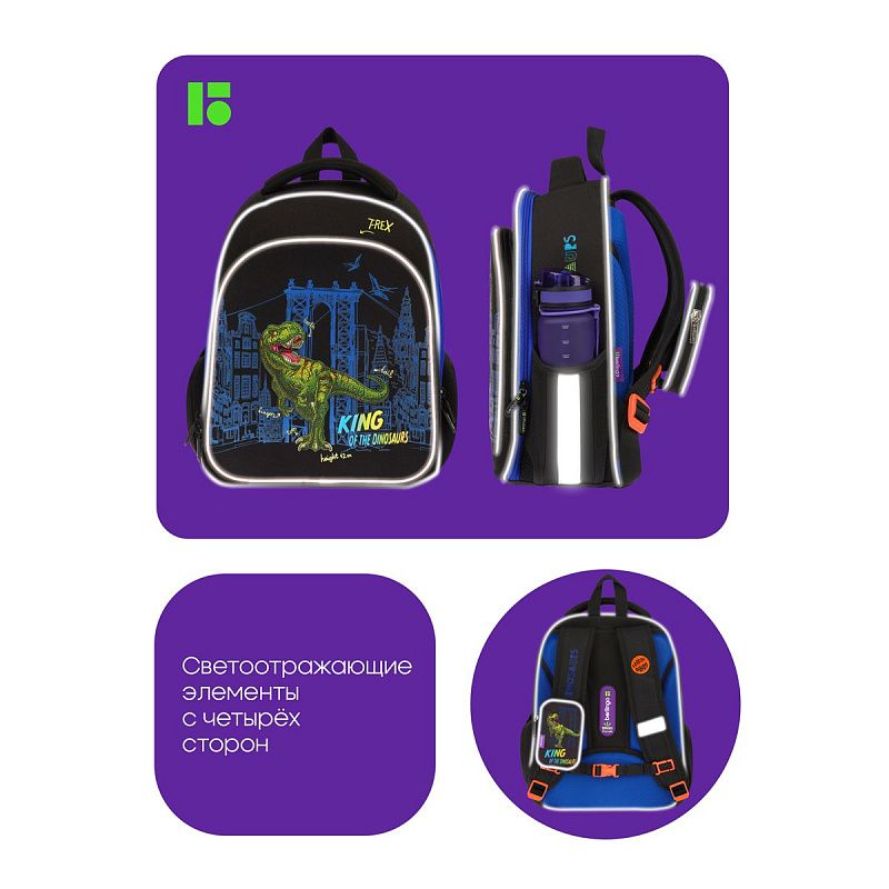 Ранец Berlingo Expert Plus "T-Rex style" 37*28*16см, 2 отделения, 2 кармана, анатомическая спинка 