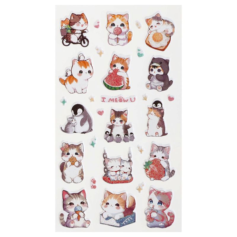 Наклейки объемные MESHU "I meow you", 10*23см, с блестками, инд. уп., европодвес