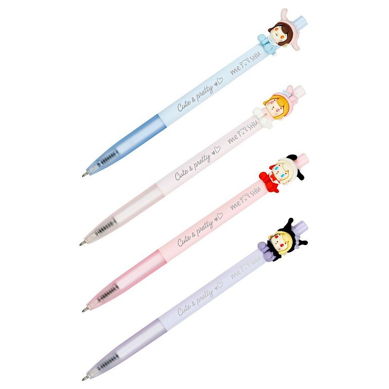 Ручка шариковая автоматическая MESHU "Dolls" синяя, 0,7мм, корпус ассорти