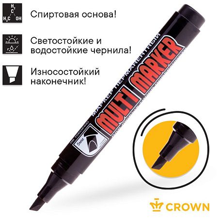 Маркер перманентный Crown "Multi Marker Chisel" черный, скошенный, 5мм 