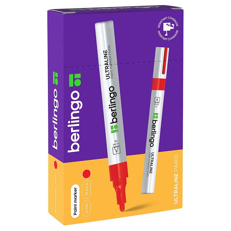 Маркер-краска Berlingo "Uniline PA400" красная, 2-4мм, нитро-основа 
