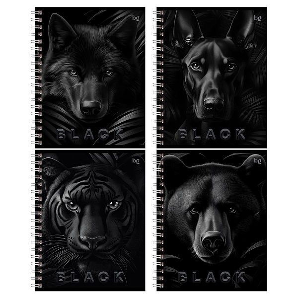 Тетрадь 96л., А5, клетка на гребне BG "Just Black", soft-touch ламинация, выб.лак