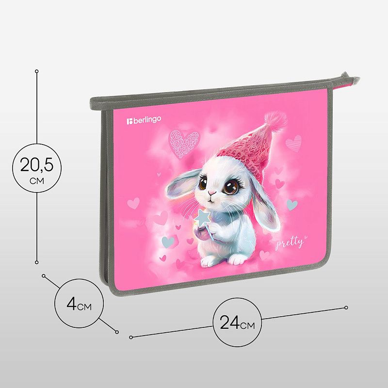 Папка для тетрадей 1 отделение, А5 Berlingo "Dreamy Bunny", 240*205*40 мм, пластик, на молнии 