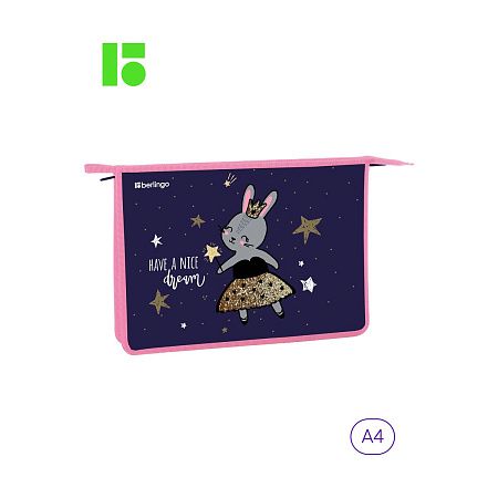 Папка для тетрадей 1 отделение, А4 Berlingo "Bunny dream", 340*245*40мм, пластик, на молнии 