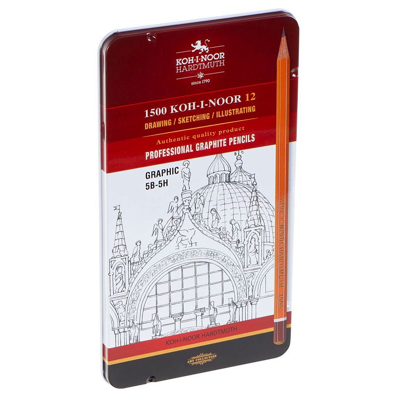 Набор карандашей ч/г Koh-I-Noor "1500 Graphic" 12шт., 5B-5H, заточен., метал. пенал 