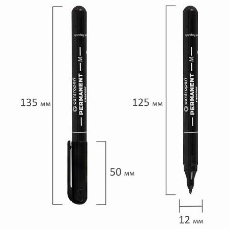 Маркер перманентный CENTROPEN 2846, ЧЕРНЫЙ, тонкий наконечник, 1 мм, 6 2846 9412 