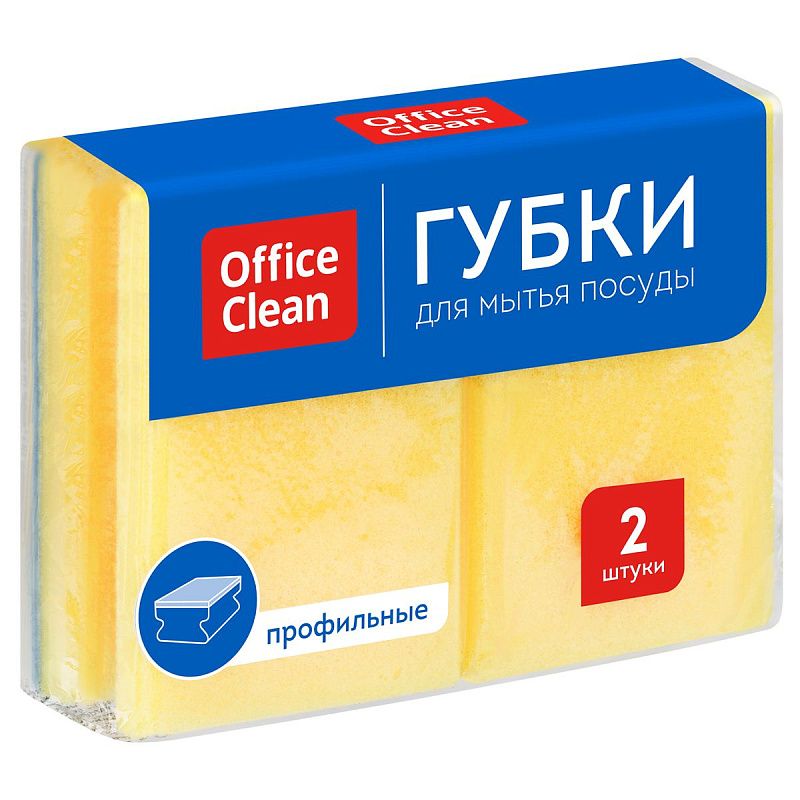 Губки для посуды OfficeClean, поролон с абразивным слоем, профильные, 96*64*42мм, 2шт.