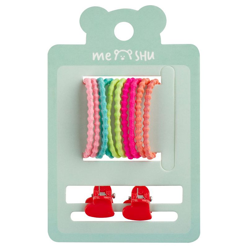 Набор аксессуаров для волос MESHU, резинки 10шт., диаметр 2см, заколки 2шт., 1см,ассорти, европодвес