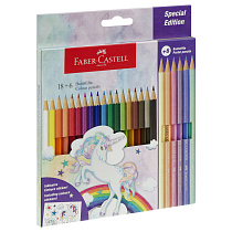 Карандаши цветные Faber-Castell "Unicorn", 18цв., шестигр., заточ.+6 паст. цв., картон, европодвес