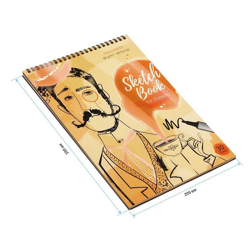 Скетчбук 30л., А4 ArtSpace "Чайная церемония", на гребне, Микс 3 блока (крафт+черный+пастель беж)