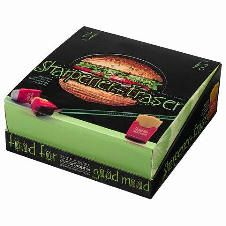 Точилка с ластиком BRUNO VISCONTI JuniorGraphix Fast Food, контейнер, 2 отверстия, ассорти, 35-0060 