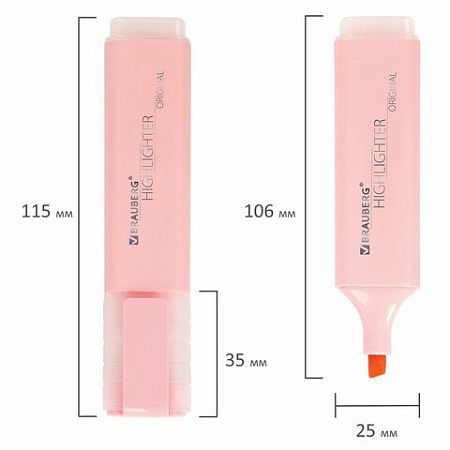 Текстовыделитель BRAUBERG "ORIGINAL PASTEL", ПАСТЕЛЬНЫЙ РОЗОВЫЙ, линия 1-5 мм, 151693 
