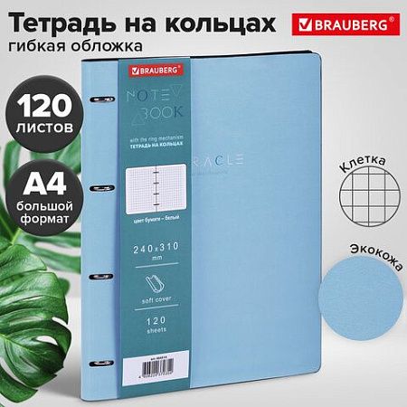 Тетрадь на кольцах БОЛЬШАЯ А4 (240х310 мм), 120 л., под кожу, BRAUBERG VISTA, "Пастельная", 404514