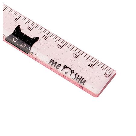 Линейка 15см MESHU "Paw", пластиковая, тонированная, с блестками, европодвес 