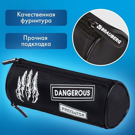 Пенал BRAUBERG, 3 отделения, нейлон, 21х7х7см, Claws, 272307 