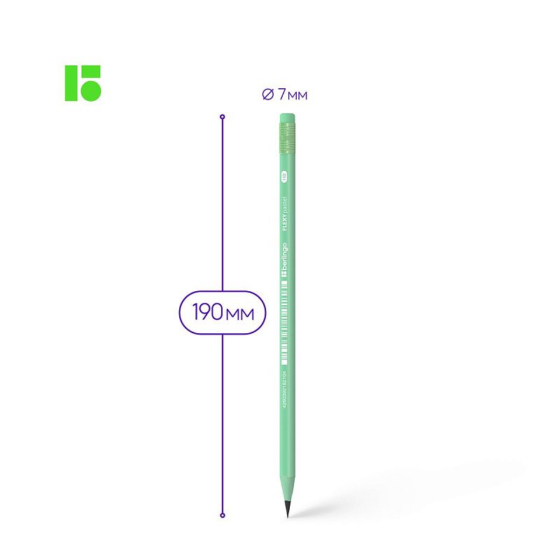 Карандаш ч/г Berlingo "Flexy Pastel" HB, с ластиком, трехгранный, заточен., пластиковый, ПВХ-бокс 