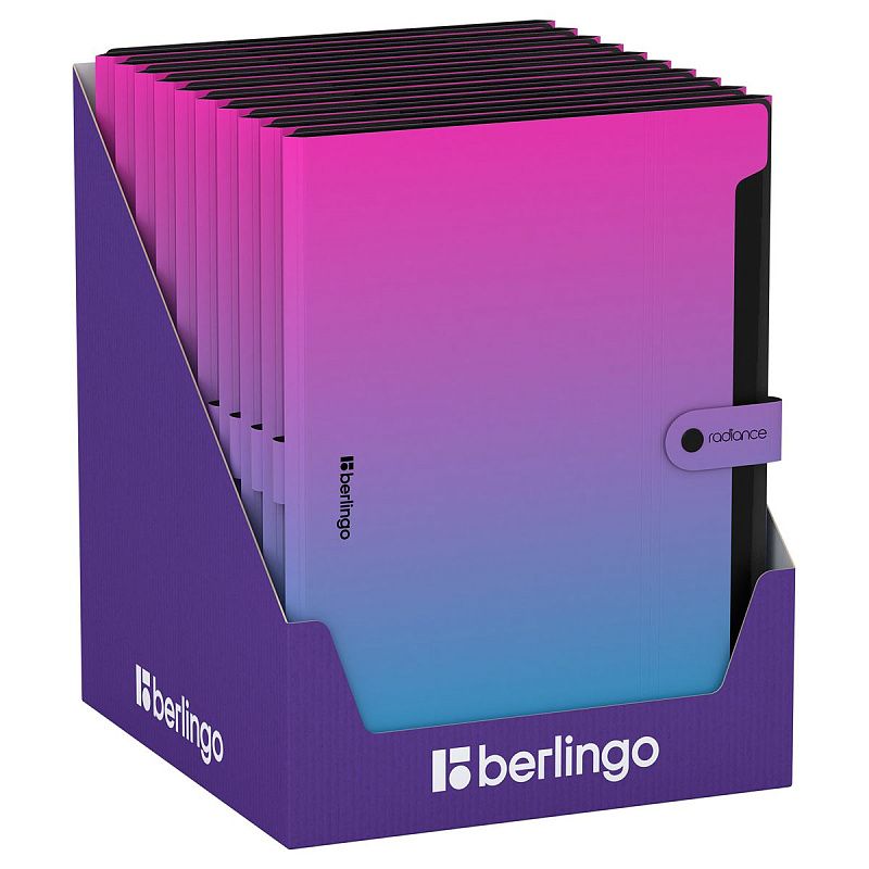 Папка 12 отделений Berlingo "Radiance", А4, 600мкм, на кнопке, розовый/голубой градиент 