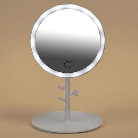 Зеркало настольное с LED-подсветкой для макияжа, диаметр 17 см, 3 режима свечения, аккумулятор 1200 mAh, цвет белый, WBZ, 609330