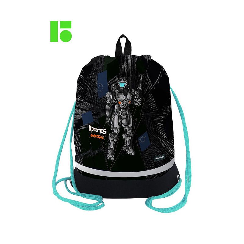 Мешок для обуви 1 отделение Berlingo "Robotics gaming", 400*480мм, расширяющееся дно, светоотражающая лента, карман на молнии 