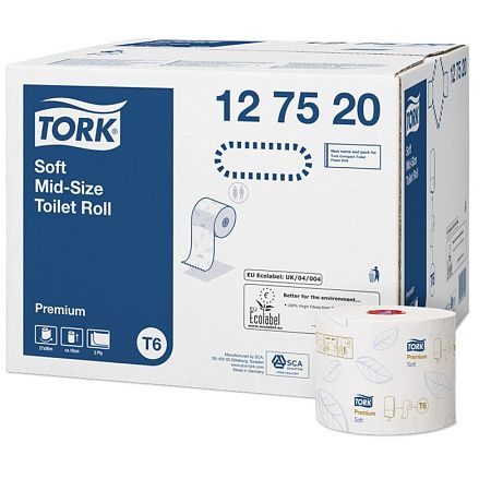 Бумага туалетная Tork "Premium"(Т6) 2-слойная, Mid-size рулон, 90м/рул., мягкая, тиснение, белая 