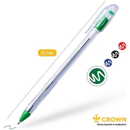 Ручка шариковая Crown "Oil Jell" зеленая, 0,7мм, штрих-код 