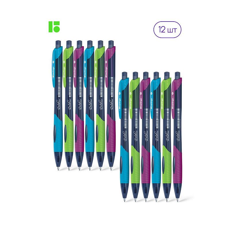 Ручка шариковая автоматическая Berlingo "Riteline" синяя, 0,7мм, грип, корпус ассорти 