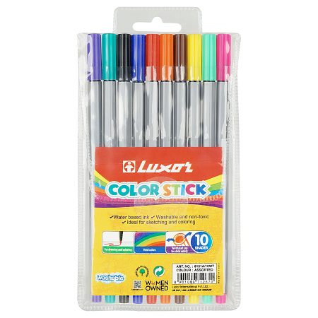 Фломастеры Luxor  "Color Stick", 10цв., смываемые, ПВХ, европодвес