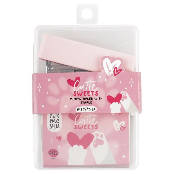 Набор MESHU "Cute sweets": мини-степлер №24/6 до 20л.; скобы №24/6; пластиковый бокс