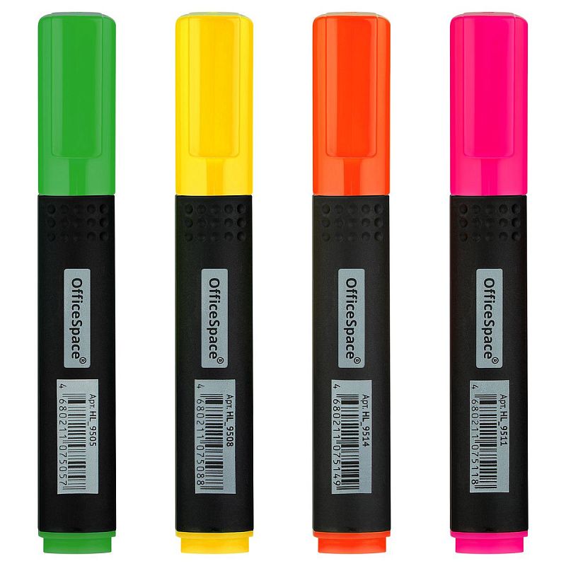 Набор текстовыделителей OfficeSpace 04цв., 1-4мм, чехол с европодвесом 