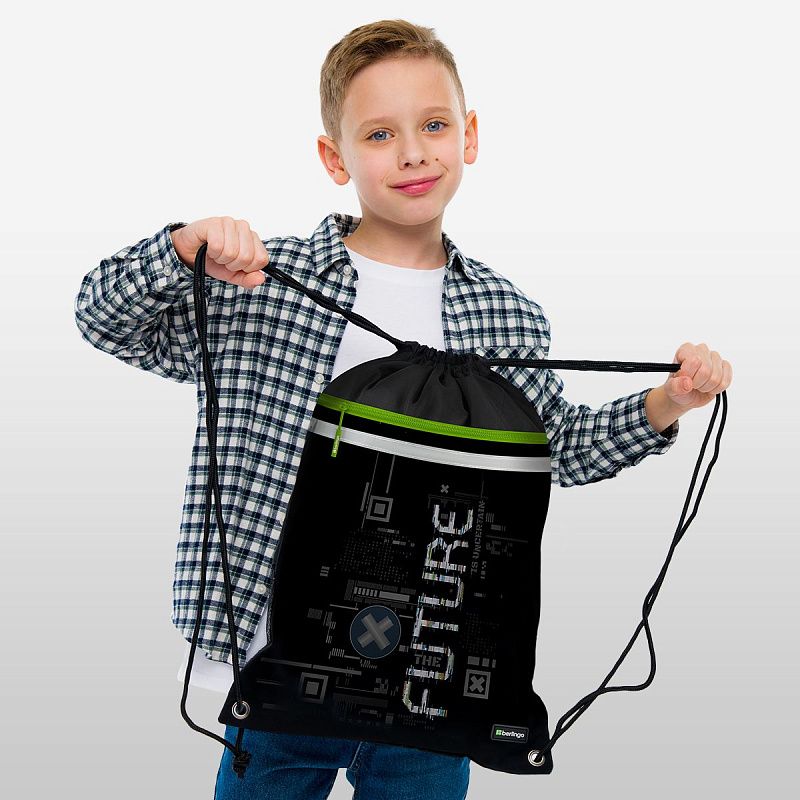 Мешок для обуви 1 отделение Berlingo "FutureX", 360*460мм, вентиляционная сеточка , светоотражающая лента, карман на молнии 