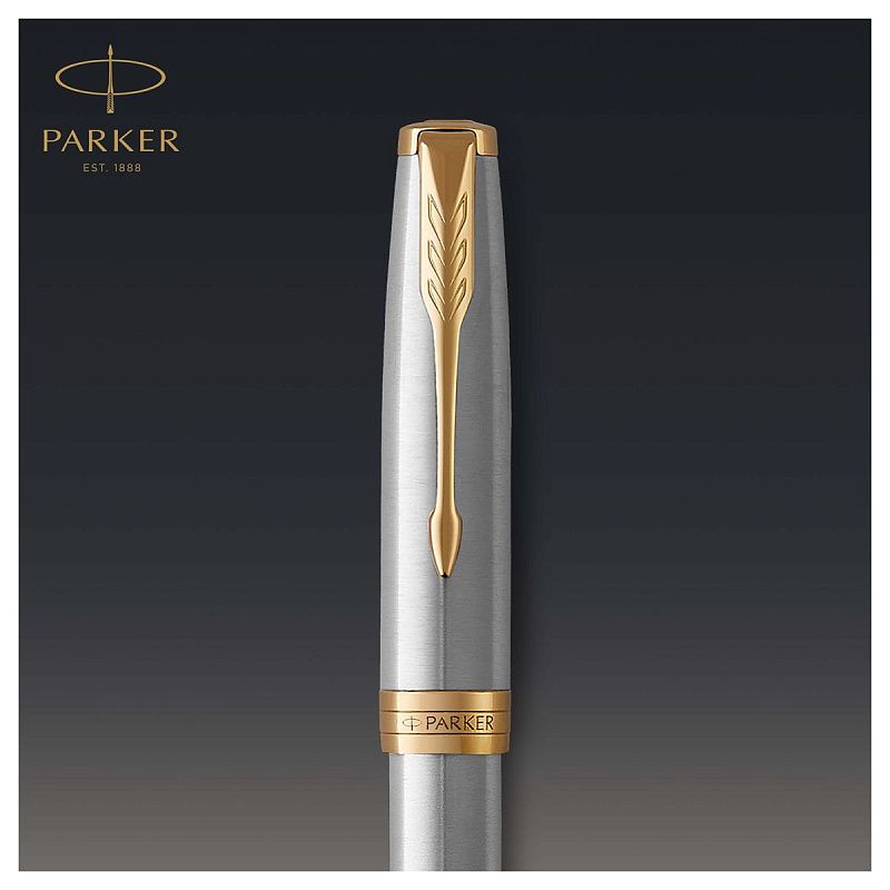 Ручка-роллер Parker "Sonnet Stainless Steel GT" черная, 0,8мм, подарочная упаковка 