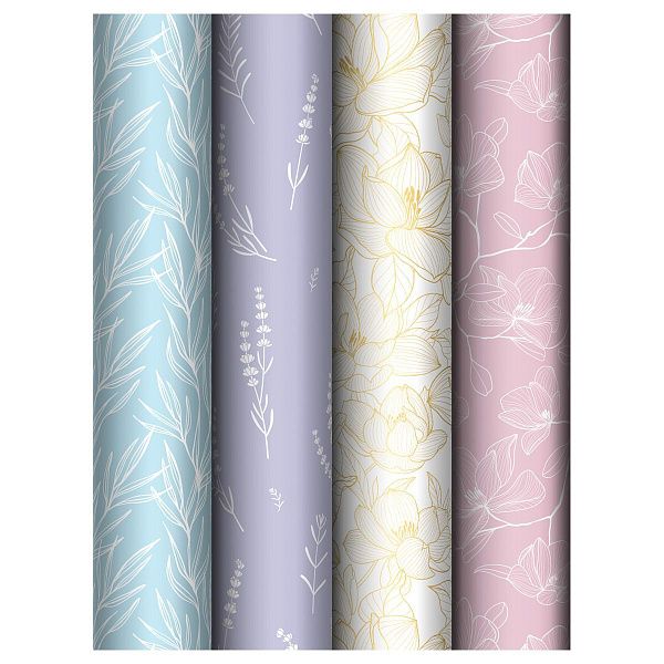 Упаковочная бумага глянц. 70*100см, MESHU "Flowers", 80г/м2, ассорти 4 дизайна