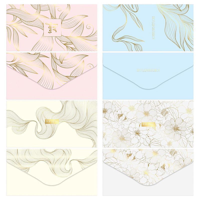 Конверт для денег MESHU "Gold flower" 85*164мм, матовая ламинация, фольга, 4 дизайна